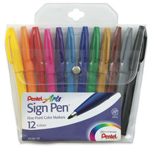 NEW Pentel Arts Sign Pen Fine Point Color Markers 12-Pack Multi Colors S520-12 - £13.27 GBP