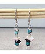 Vintage Sterling Silver Seed Pearl &amp; Turquoise 1&quot; Dangle Earrings Pierce... - £17.81 GBP