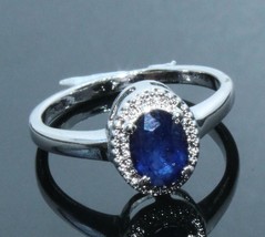 Silver Blue Sapphire Ring 1.1 Ct Sapphire Solitaire Engagement Ring Wedding Ring - £40.88 GBP