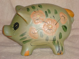 Large Vintage Green Piggy Bank - £31.45 GBP