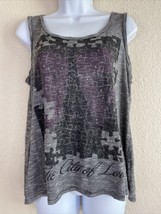 Style &amp; Co Womens Size L Gray Paris &quot;The City Of Love&quot; Puzzle Tank Sleeveless - £4.94 GBP