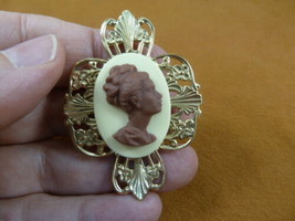 CA2-5 Rare African American LADY ivory + milk chocolate resin CAMEO Pin Pendant - £24.65 GBP