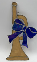 Suncatcher/Stained Glass Handmade bugle with Cobalt Ribbon  Measures 10 x 5 Ins. - £9.47 GBP