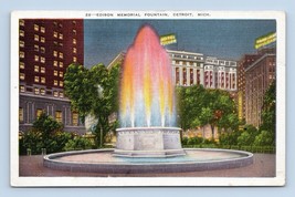 Edison Memorial Fountain Night View Detroit Michigan MI UNP  Linen Postcard E15 - $3.91