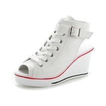 New Spring Summer Women&#39;s High Wedge Canvas Fish Mouth Shoes Korean Version of T - £36.33 GBP