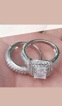 14K White Gold Plated Womens Princess Engagement Wedding Bridal Diamond Ring Set - £83.44 GBP