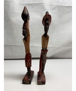 Hand Carved Wooden African Tribal Figurines Man &amp; Woman Statues Fine Art LG - €34,38 EUR