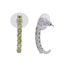 16 Round Peridot Gemstones J Dangle Earrings 14k White Gold over 925 SS - $23.27