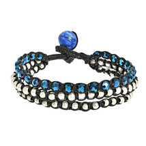 Blue Crystal-Silver Beads Chic Medley Three Strand Bracelet - £6.32 GBP