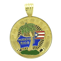 14K Oro Puerto Rico Isla Palmera Multicolor Esmalte Medalla Charm Colgante - £1,254.50 GBP