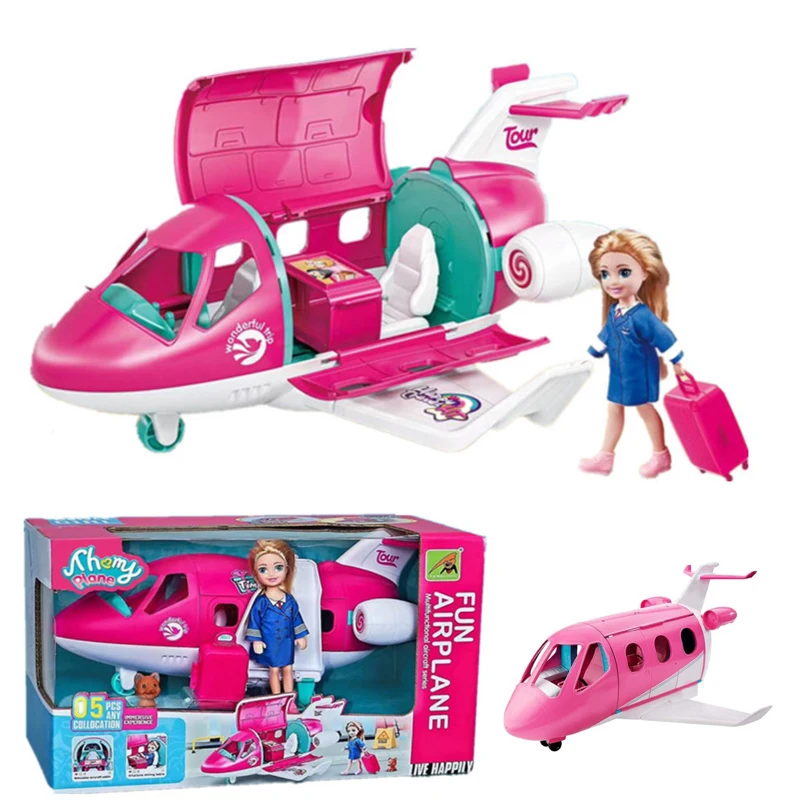 Cute Playset Doll With Travel Dream Airplane And Doll Accessories Suitcase Puppy - £29.57 GBP