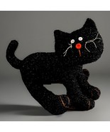 Rare Vintage Sparkly Black Cat Stuffed Halloween Decor 2003 Shelf Sitter... - $14.96