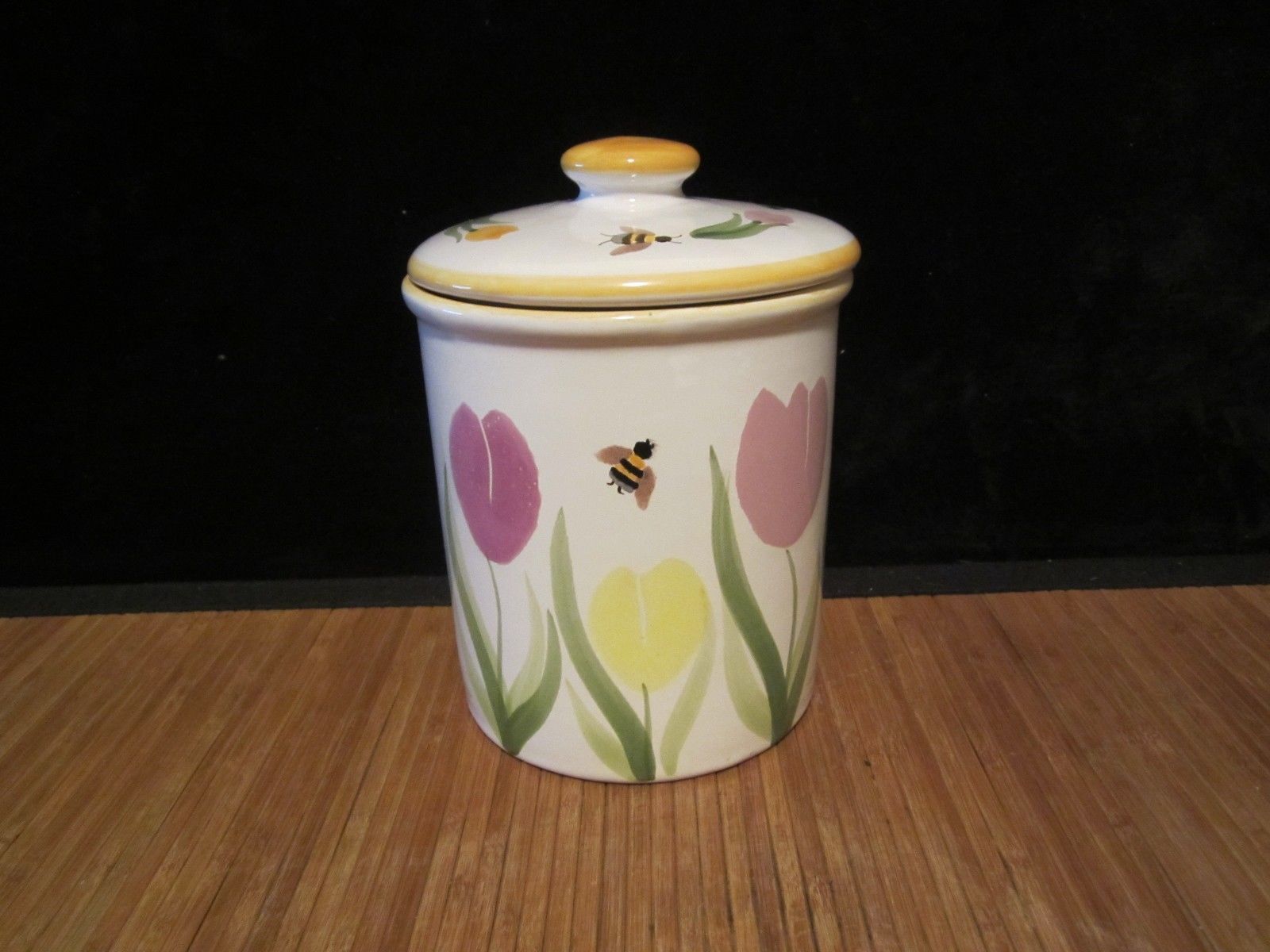 Primary image for Starbucks Pottery Ceramic White with Tulips and Bees Hand Painted from Hungry
