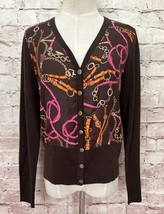 Talbots Sweater Women&#39;s SMALL Equestrian Scarf Silk Wool Cardigan Brown - £28.47 GBP