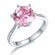 3.0 Ct Round Cut Fancy Pink Topaz and Created Diamond Ring 14K White Gold Finish - $64.24