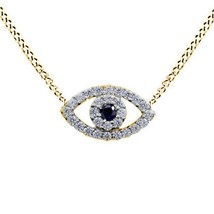 14K Yellow Gold Over Blue VVS1 Simulated Diamond Evil Eye Pendant Necklace 18&quot; - £58.85 GBP