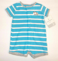 Carter&#39;s Infant Boys Creeper One Piece Light Blue and White with Dog 3M NWT - £6.85 GBP