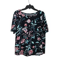 Ann Taylor LOFT Blue Floral Print Knit Top Shirt Womens Large - £15.41 GBP