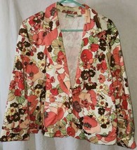 Joanna Stretch Womens Large One Button Floral Blazer Jacket Suit Funky F... - $16.99