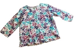 Hot Cotton Linen Top Tunic Size L Large 3/4 Slv Multicolor Floral READ - $12.87