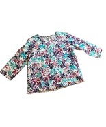 Hot Cotton Linen Top Tunic Size L Large 3/4 Slv Multicolor Floral READ - £10.12 GBP