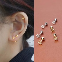 Women&#39;s Tiny Gold Flower Screw Back Stud Earrings Dainty Jewelry Surgical Steel - £6.32 GBP