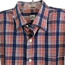 Peter Millar Long Sleeve Button Down Shirt Size Large 100% Cotton Navy Red Plaid - £17.37 GBP