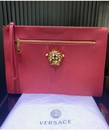 Pre-Owned Versace Red Leather Gold tone Medusa Head Clutch Bag - $1,900.24 CAD