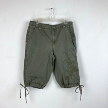 Jones Wear Jeans Moss Green Cotton Knicker Pants Embroidered Below Knee Ties 14 - £12.62 GBP