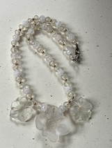 Estate Frosted &amp; Clear Plastic Oval Bead w Molded Plastic Flower Charms Fringe - £11.97 GBP