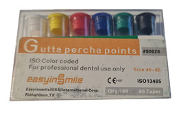 Gutta Percha Points Color Coded .06 Taper 45 to 80 points USA #90028 160 units - £6.69 GBP