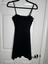 ARITZIA SUNDAY BEST Black Ribbed Mini Skater Dress Ruffle Detail Size Small - $26.49