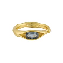 925 Sterling Silver Gold-Plated Adjustable Ring with Blue Stone - Women&#39;... - £24.77 GBP