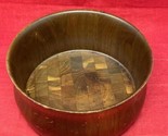 Wooden 10&quot; &amp; 4&quot; High Round Salad Bowl with Wood Weave Bottom VTG 1970s - £23.49 GBP