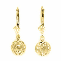 14K YG Women&#39;s Unique Lever Back Dangling With Drop Diamond Cut Ball Earrings - $186.07