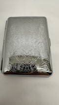 Silver Business Card Case Holder Engraved Design 3 1/2&quot; x 2 3/4 - £15.61 GBP
