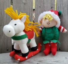 Vtg Christmas Stuffins Ornament Lot Elf Rocking Horse Nylon Puffalump Pl... - $15.66