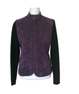 VTG Coldwater Creek Jacket Sz M Faux Suede Zip Up Coat Embroidered Purpl... - $22.77