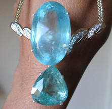 Estate Santa Maria blue green 88 ct Aquamarine Diamond 14k gold necklace 17.5 in - £15,827.24 GBP