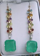 New Nwot Estate Huge 29 carat Natural Colombian Emerald dangle 14k gold earrings - £10,052.24 GBP