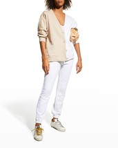 Terez Womens Colorblock Cotton V-Neck Cardigan Size Medium Color Oat Milk White - £88.89 GBP