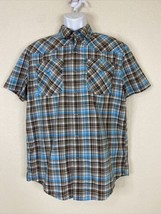 Magellan Men Size S Teal/Brown Plaid Snap Up Western Shirt Short Sleeve Pockets - £5.34 GBP