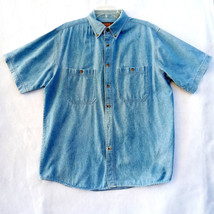 Faded Glory Men&#39;s Blue Chambray Work Shirt Short Sleeve 100% Cotton Size Large - £7.39 GBP