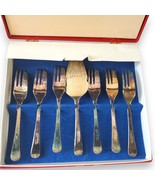 Vintage Sheffield England Leonard Set of 6 Dessert Forks &amp; Server in Box - €13,01 EUR