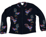 Vintage CHRISTOPHER &amp; BANKS Navy Blue Rooster Birds Full Zip Cardigan Sw... - $17.72