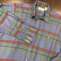 Vintage Sears Mens Flannel Shirt Large Tall Blue Green Red Plaid Button Up - $24.87