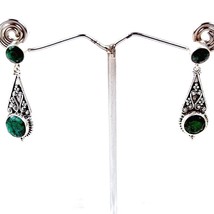 925Sterling Silver Emerald Gemstone Handmade Dangle Earrings For Women&#39;s ES-1016 - £47.99 GBP