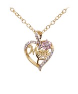 20&quot; Gold &quot;Mom&quot; Open Heart Flower Necklace Crystal Rhinestones Mother&#39;s Day - £12.72 GBP