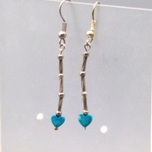 Dainty Vintage Heart Drop Earrings, Silver Tone Tubes and Beads end in Tiny - £20.17 GBP