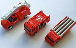 Lot of 3 Maisto Red Work Trucks Bucket Fire Truck, Pumper, Pipe Truck, Loose New - $9.89